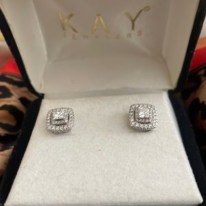 Diamond Stud Earrings 1 ct tw Princess & Round-cut 10K White Gold